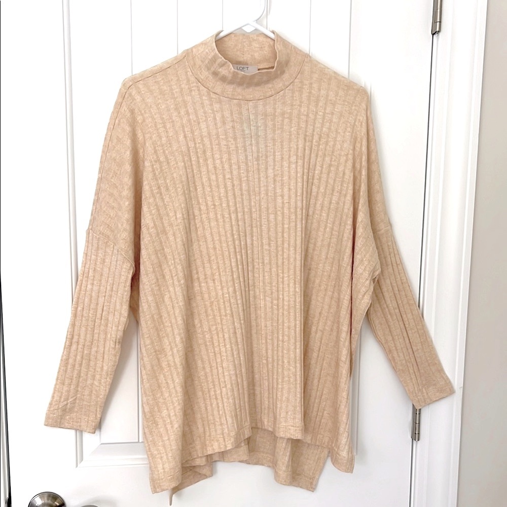 NWT LOFT outlet, Sz LP, oatmeal, mock turtleneck, oversized, textured, top
